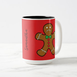 Sad GingerBrooMan jouw namen toevoegen Tweekleurige Koffiemok