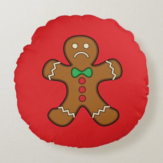 Sad GingerBrooMan Rond Kussen (Voorkant)