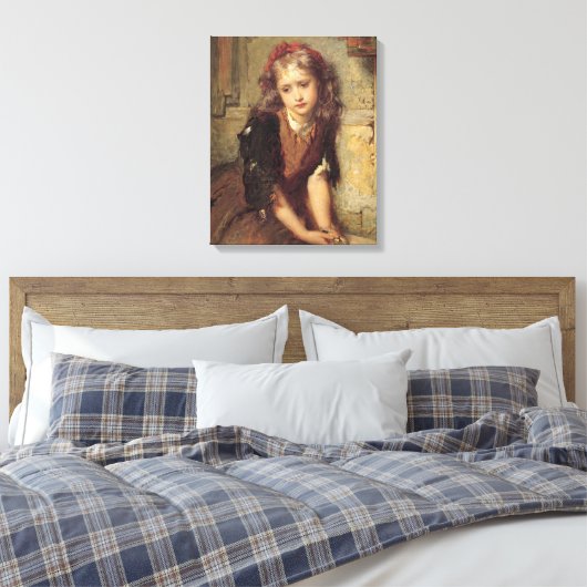 Sad Girl and Dead Goldfinch Bird (Herinnering aan  Canvas Afdruk (Insitu (Slaapkamer))