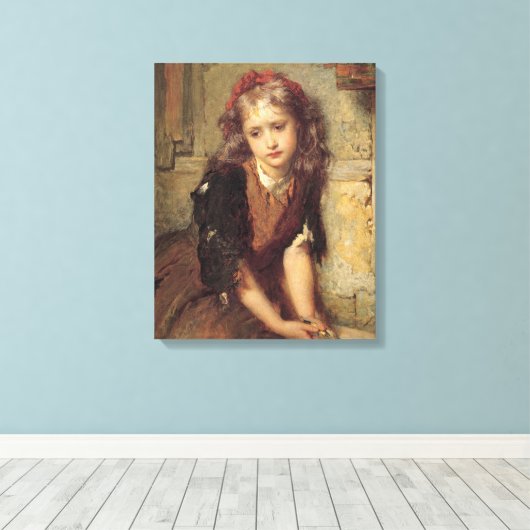 Sad Girl and Dead Goldfinch Bird (Herinnering aan  Canvas Afdruk (Insitu (Houten vloer))