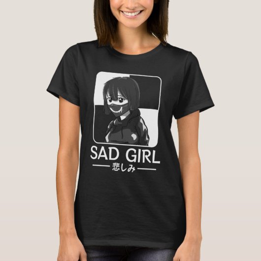 Sad Girl Japanse Anti Social Soft Grunge Emo Gothi T-shirt (Voorkant)