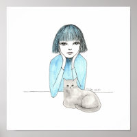 Sad Girl met een zwarte kat grote ogen somber meis