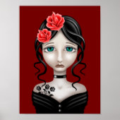 Sad Girl met rode rozen Poster (Voorkant)
