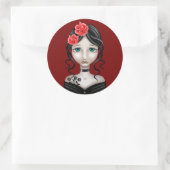 Sad Girl met rode rozen Ronde Sticker (Tas)