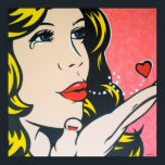 Sad Goodbye - Original Pop Art Poster<br><div class="desc">Een  jonge blonde blaast een trieste kus afscheid. Afdrukken van een originele pop op canvas op www.jamieleeart.com</div>