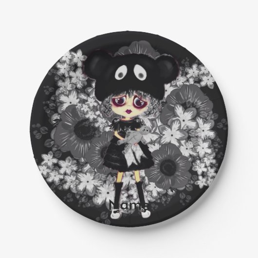 Sad Gothic Girl - Kawaii Chibi cartoon Papieren Bordje (Voorkant)