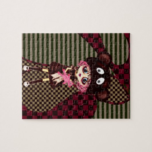 Sad Gothic Girl, Kawaii chibi met teddybeer Legpuzzel (Horizontaal)