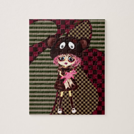 Sad Gothic Girl, Kawaii chibi met teddybeer Legpuzzel (Verticaal)