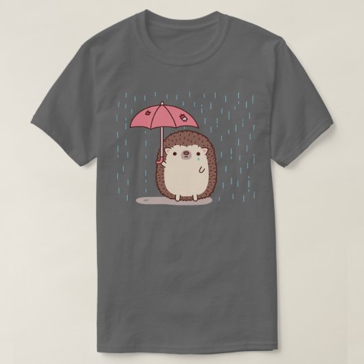 Sad Hedgehog Holding Paraplu In Regen Doodle T-shirt (Design voorkant)