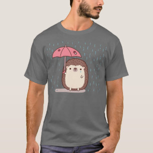 Sad Hedgehog Holding Paraplu In Regen Doodle T-shirt