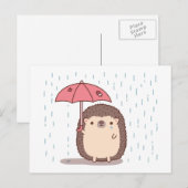Sad hedgel Holding umbrella in Regen Briefkaart (Voorkant / Achterkant)