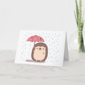 Sad hedgel met membrella in de regen, een farewell kaart (Voorkant)