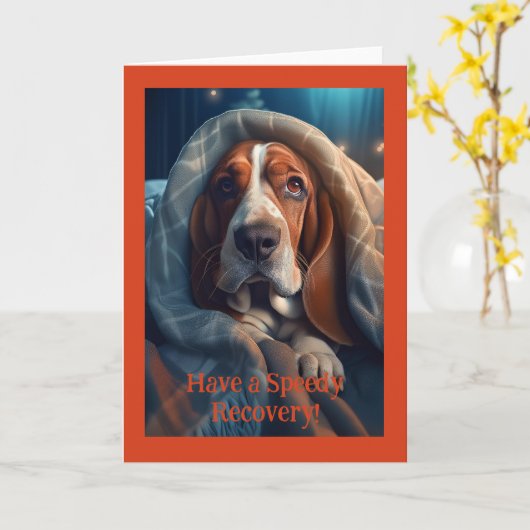 Sad Hound Get Well, 5" x 7" gevouwen Wenskaart Kaart (Gele Bloem)