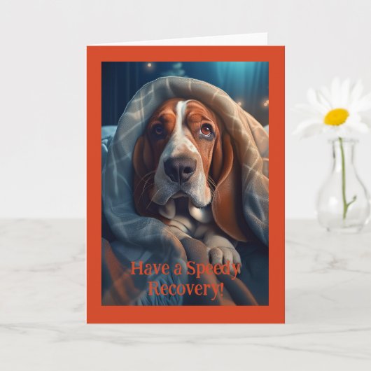 Sad Hound Get Well, 5" x 7" gevouwen Wenskaart Kaart (Kleine Plant)