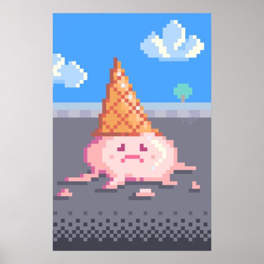 Sad Ice Cream Cone Pixel Art Poster (Voorkant)