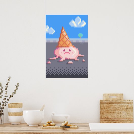 Sad Ice Cream Cone Pixel Art Poster (Keuken)