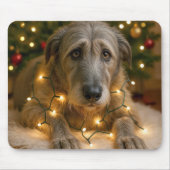 Sad Irish Wolfhound Tangled In Holiday Lights Muismat (Voorkant)