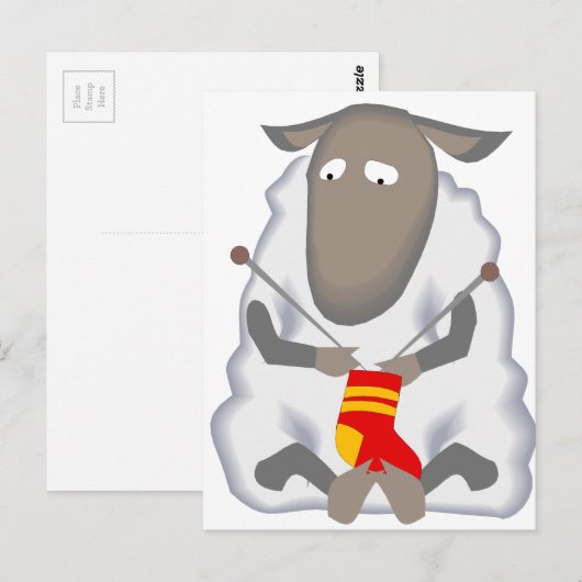 Sad Ironic Sheep Knitting Sock Wool Briefkaart (Voorkant / Achterkant)