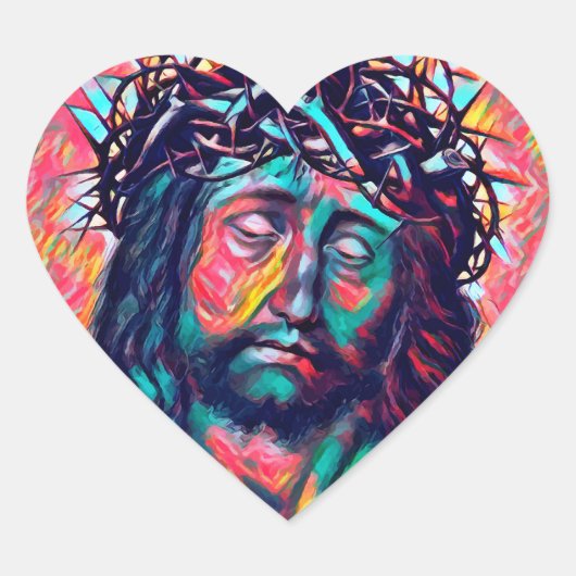 Sad Jezus Christus Face Thorn Abstracte kunst Hart Sticker (Voorkant)