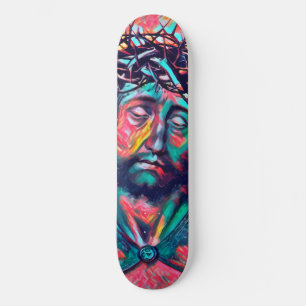 Sad Jezus Christus Face Thorn Abstracte kunst Persoonlijk Skateboard