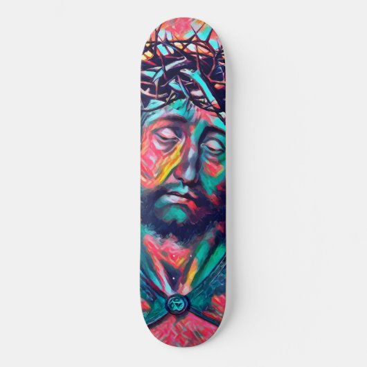 Sad Jezus Christus Face Thorn Abstracte kunst Persoonlijk Skateboard (Voorkant)