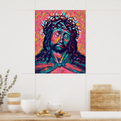 Sad Jezus Christus Face Thorn Abstracte kunst Poster (Keuken)