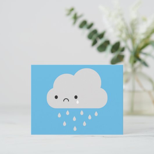 Sad Kawaii Rain Cloud Briefkaart (Staand voorkant)