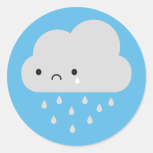 Sad Kawaii Rain Cloud Ronde Sticker