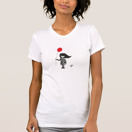 Sad meisje met rode ballon t-shirt (Voorkant)