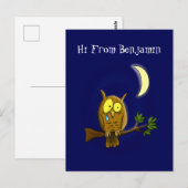 Sad owl met traan en maan die je cartoon mist briefkaart (Voorkant / Achterkant)