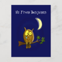 Sad owl met traan en maan die je cartoon mist