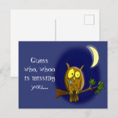 Sad owl met traan en maan die je cartoon mist briefkaart (Voorkant / Achterkant)