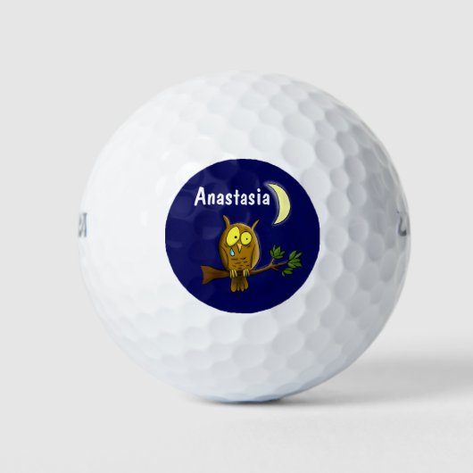Sad owl met traan en maan die je cartoon mist golfballen (Voorkant)