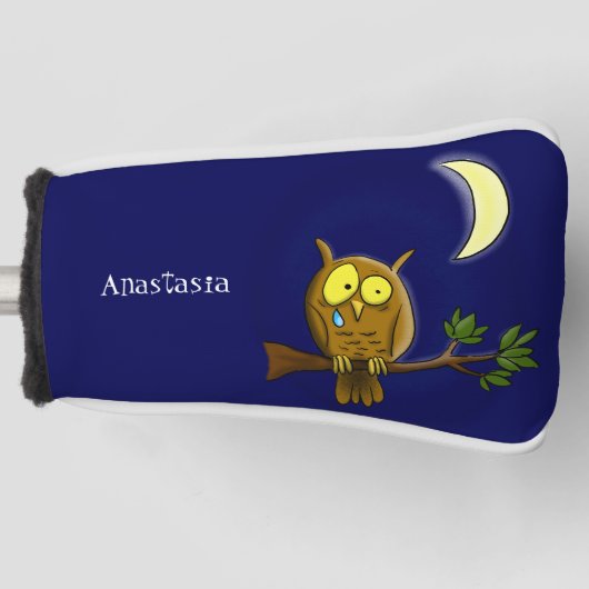 Sad owl met traan en maan die je cartoon mist golfheadcover (Voorkant)