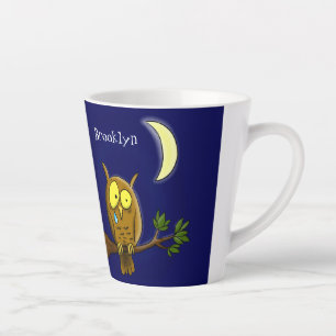Sad owl met traan en maan die je cartoon mist latte mok