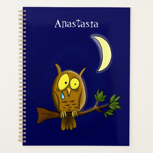 Sad owl met traan en maan die je cartoon mist planner (Voorkant)