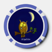 Sad owl met traan en maan die je cartoon mist poker chips (Achterkant)