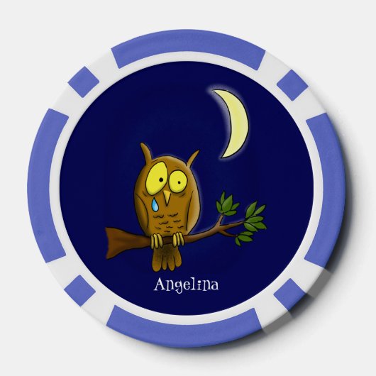 Sad owl met traan en maan die je cartoon mist poker chips (Achterkant)