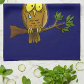 Sad owl met traan en maan die je cartoon mist theedoek (Gevouwen)