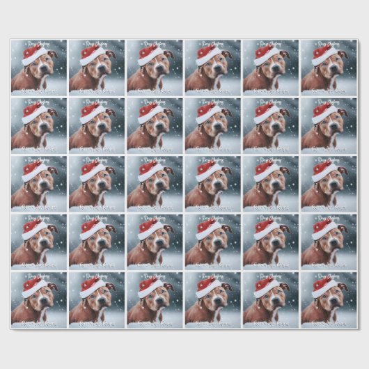 Sad Pit Bull met Santa Hat Kerstmis Cadeaupapier (Vlak)