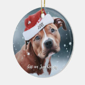 Sad Pit Bull met Santa Hat Kerstmis Keramisch Ornament (Links)
