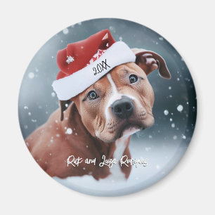 Sad Pit Bull met Santa Hat Kerstmis Magneet