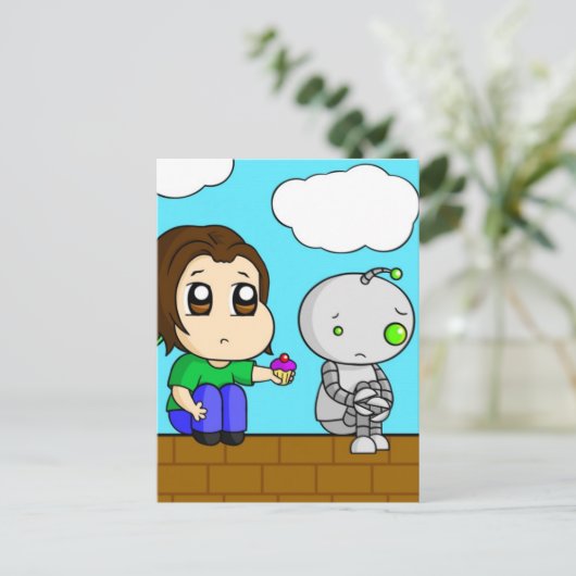 Sad Robot Briefkaart (Staand voorkant)