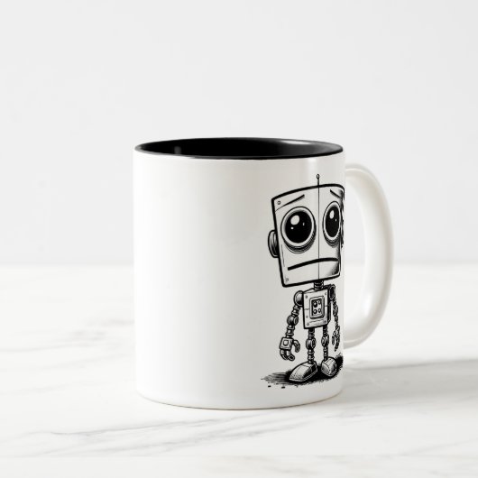 Sad Robot – Ik heb een reboot nodig Tweekleurige Koffiemok (Voorkant rechts)