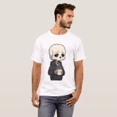 Sad Skeleton Wearing Hoodie Drinking Hot Coffee T-shirt (Voorkant volledig)