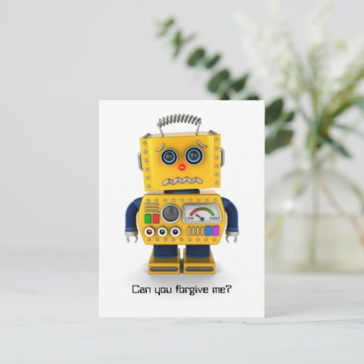 Sad speelgoed robot briefkaart (Staand voorkant)