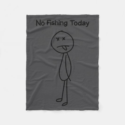Sad Stick Man Figure Fisherman No Fishing Today Fa Fleece Deken (Voorkant)