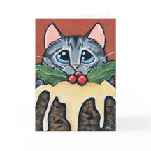Sad Tabby Cat en Christmas Pudding Schilderij
