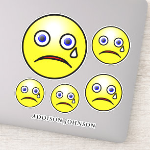 Sad Tear Emoji Yellow Faces Collectie Naam toevoeg Sticker