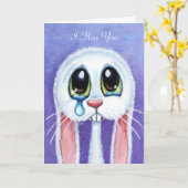 Sad Teary Bunny Rabbit I Miss You beroemd gemaakt  Kaart (Gele Bloem)
